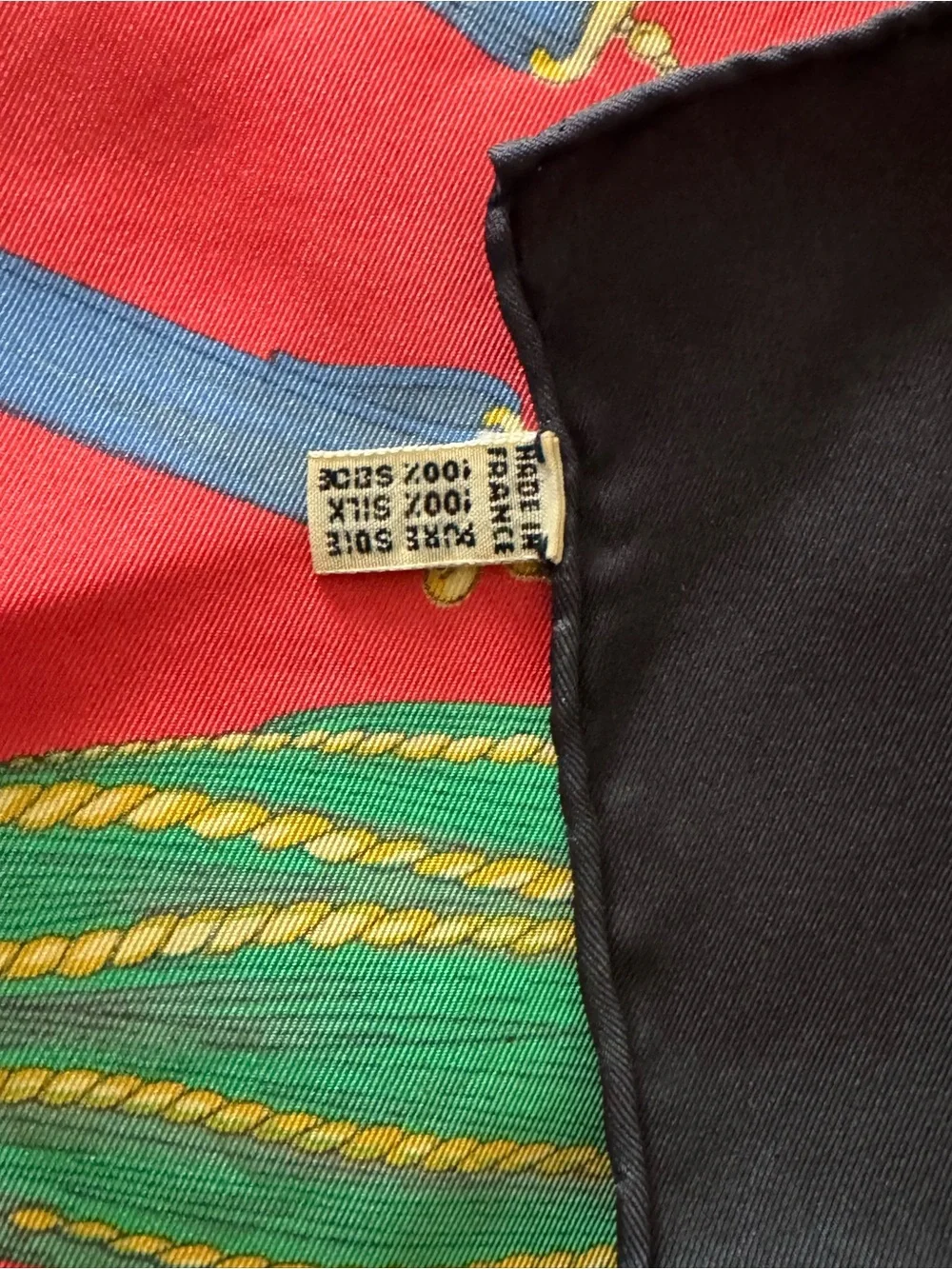 Celine Red Silk Scarf with Black Border and Multicolor Tassels